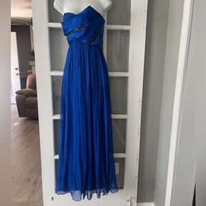 Marchesa Notte‎ Royal Blue Strapless Silk Beaded Gown